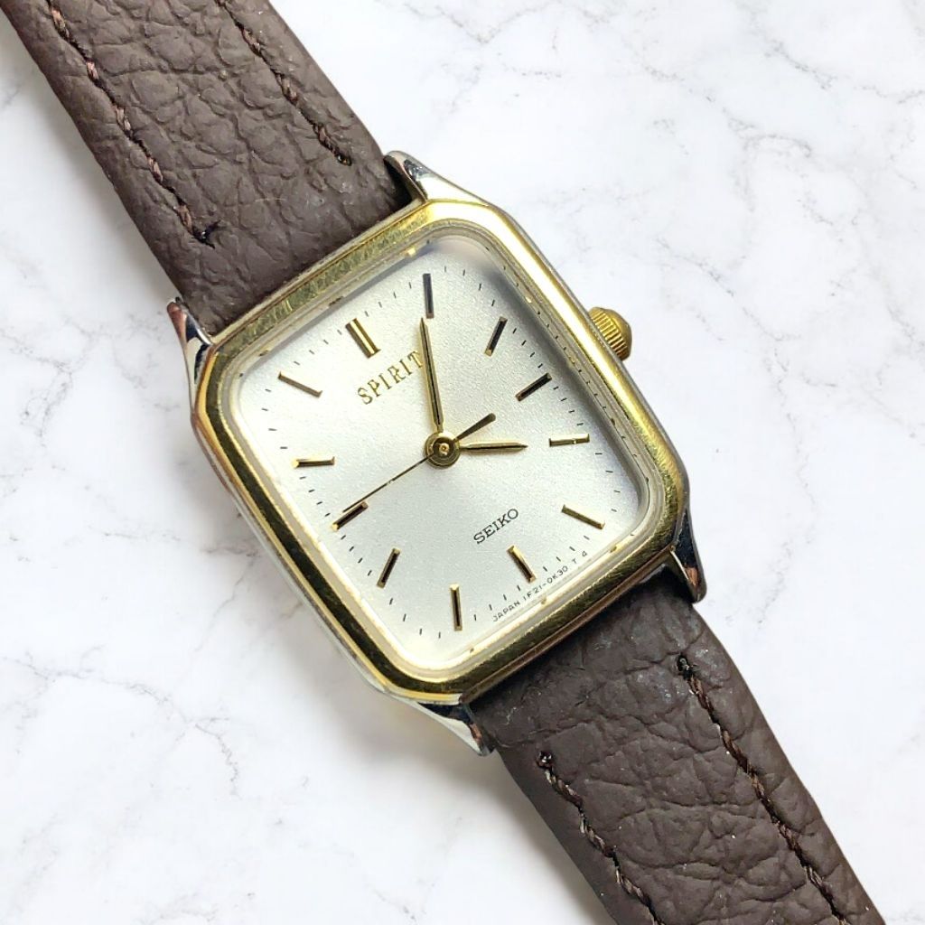 Jam Tangan Wanita - Seiko Tank Spirit Sand Dial Two Tone Circa 1984's Beautiful Vintage Watch Original